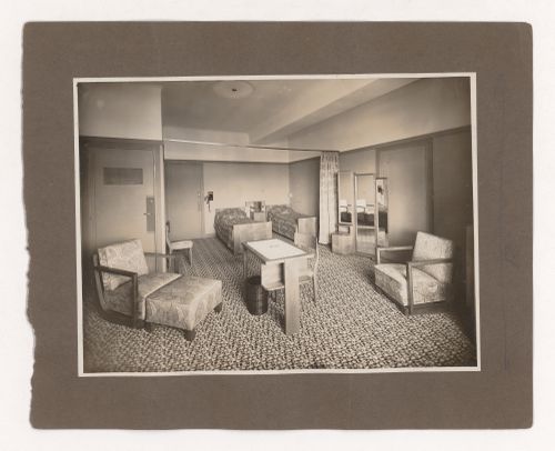 Interior view of a bedroom at Hotel Atlantic, Casino La Pergola, Saint-Jean-de-Luz, France