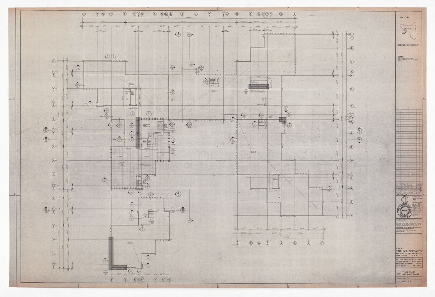 Third floor and roof plans for IBM Headquarters Building, North York, Ontario