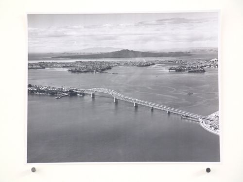 Aerial view of the Auckland Harbour Bridge, over the Waitematā Harbour, Auckland, New Zealand