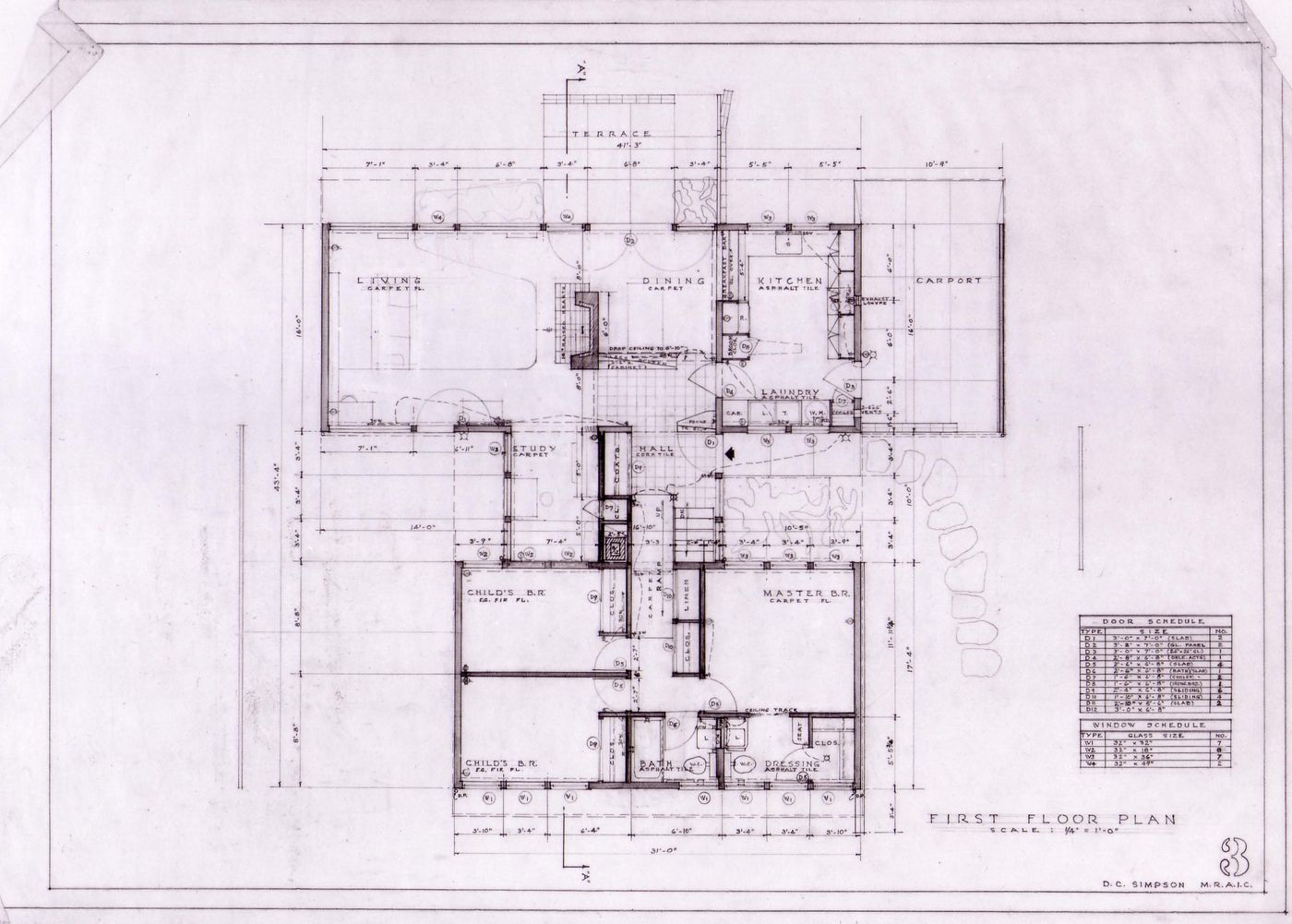 First floor plan, Douglas C. Simpons House I, Vancouver, British Columbia