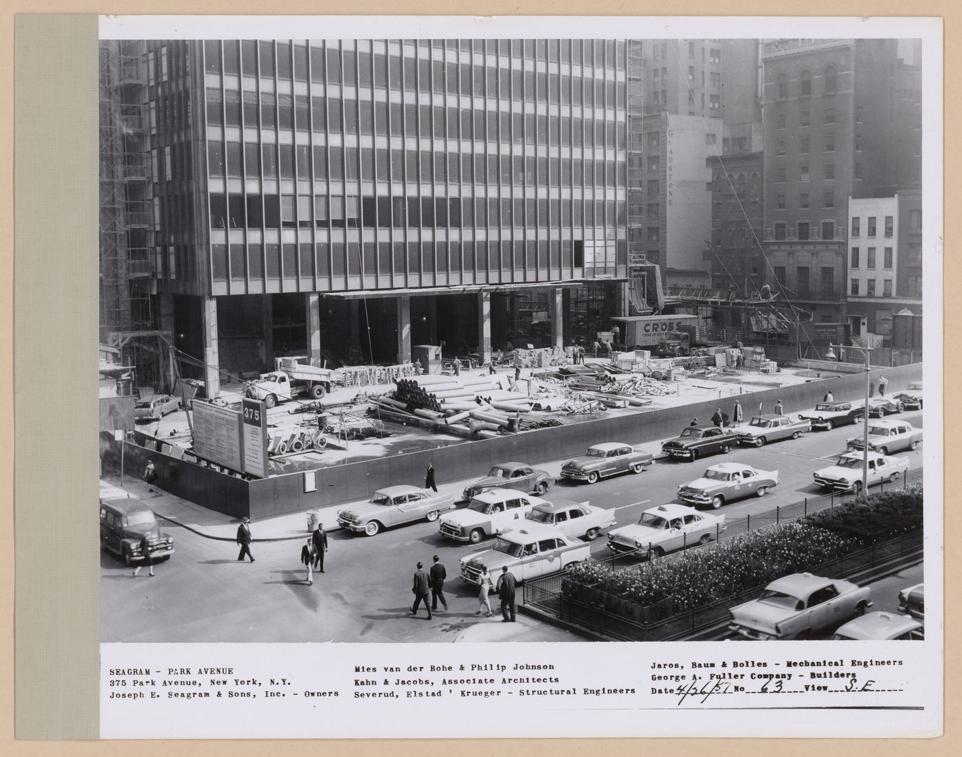 Seagram building under construction, 375 Park avenue, New York, N.Y., south-east view