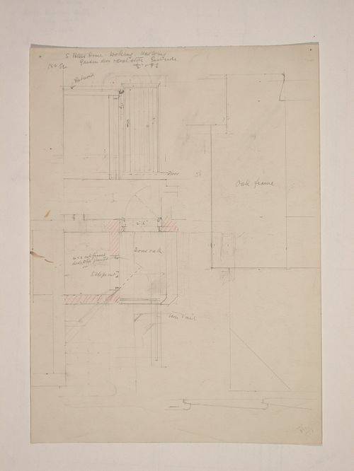 St. Peter's Home, Woking: Studies for the garden door and the coal store on the east side of new wing