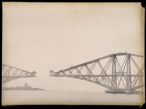 View of the Forth Bridge under construction, Firth of Forth, Scotland