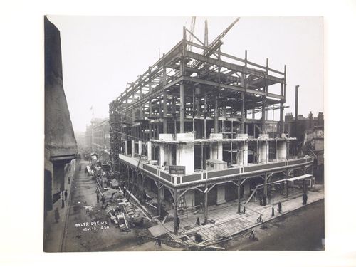 View of structural steelwork during construction for the new Selfridges Store on Oxford Street, London, United Kingdom