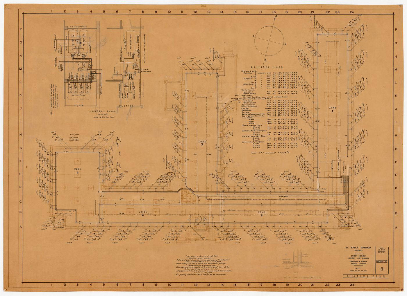 Plan du chauffage pour Saint-Basil's Seminary, Toronto, Ontario