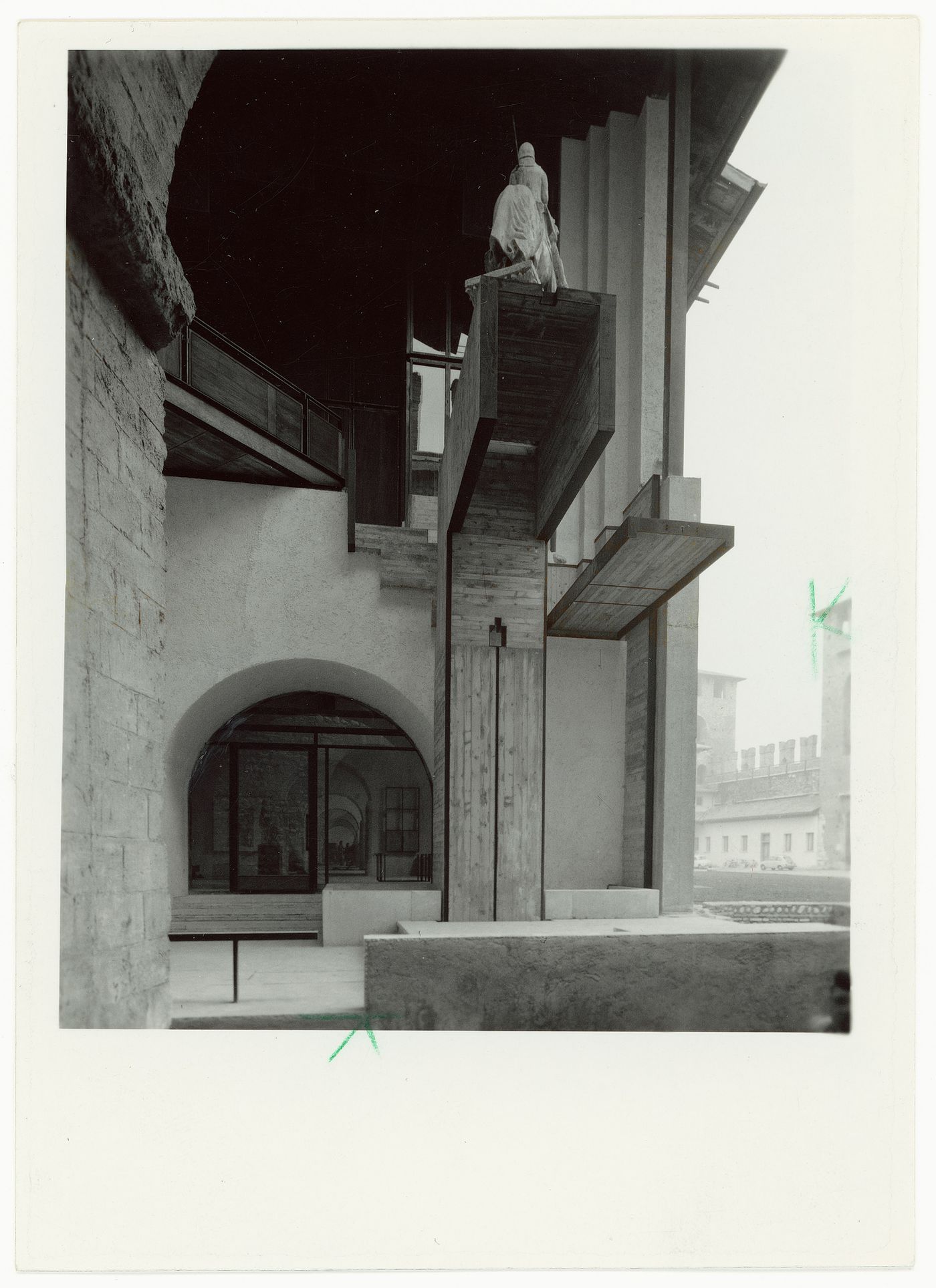 View of the Can Grande della Scala Statue with the courtyard in the right background, from the ground floor, Museo di Castelvecchio, Verona, Italy