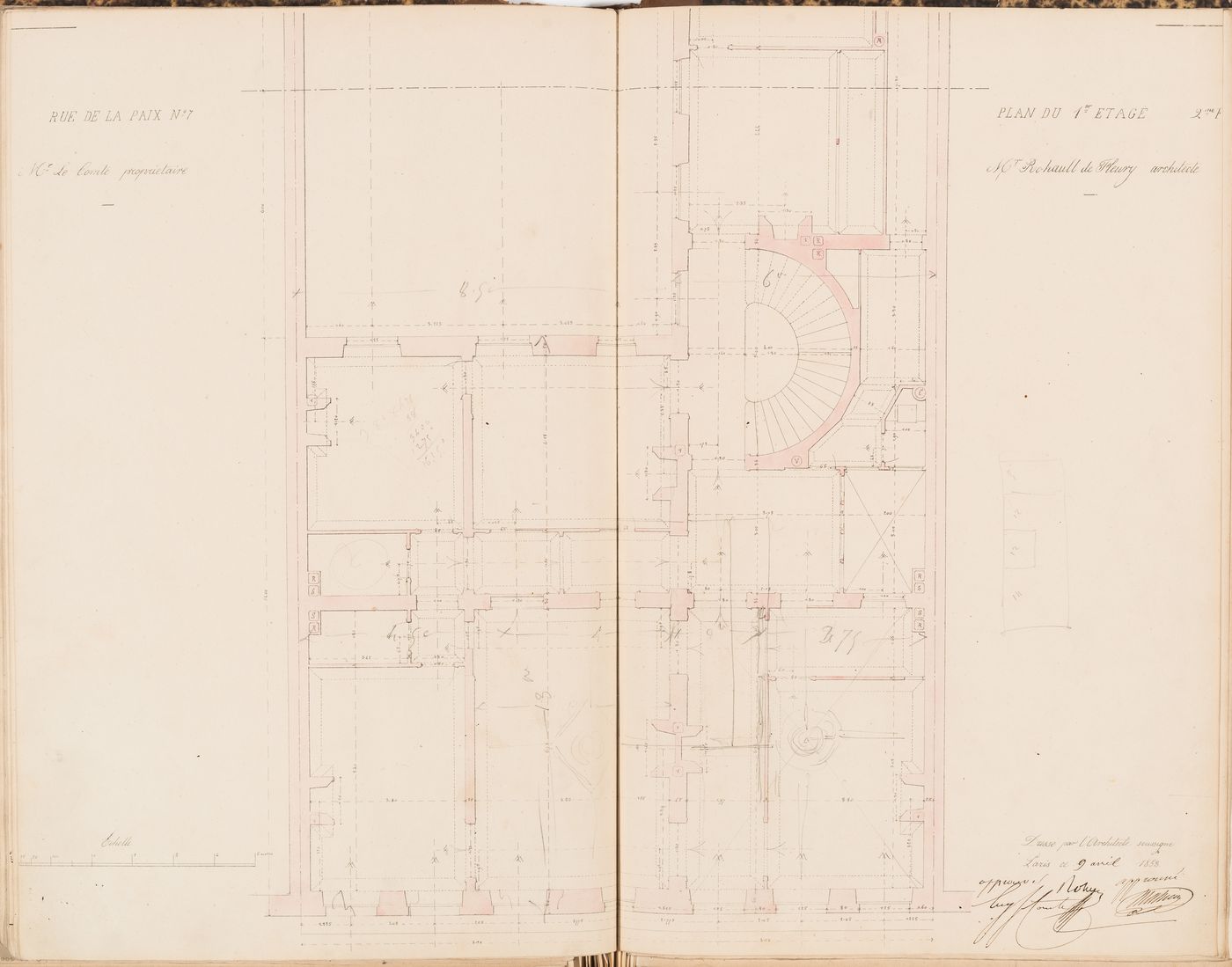 Contract drawing for the Hôtel du Timbre for Monsieur Le Comte, 7 rue de la Paix, Paris: First floor plan for the "2e appartement"