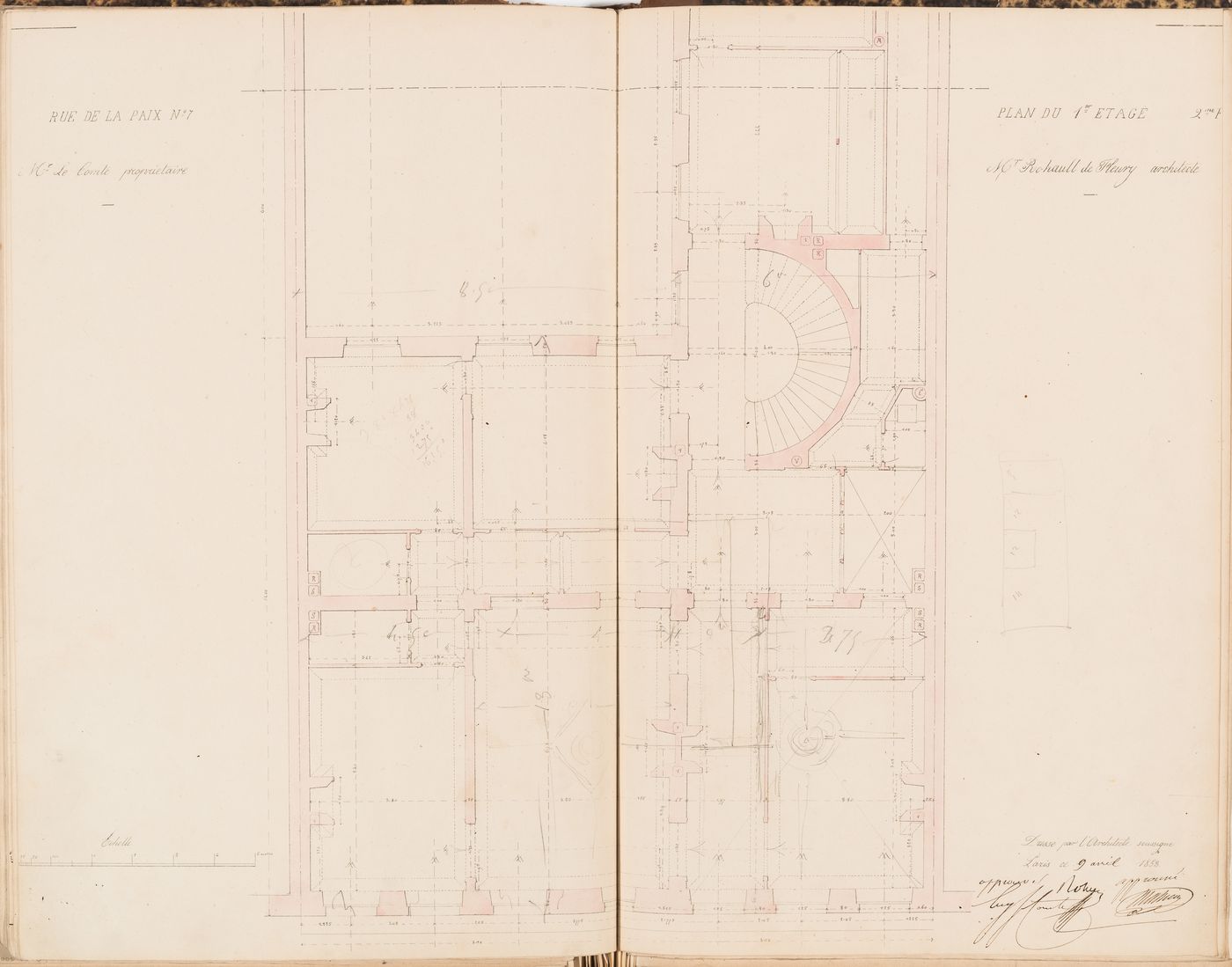 Contract drawing for the Hôtel du Timbre for Monsieur Le Comte, 7 rue de la Paix, Paris: First floor plan for the "2e appartement"