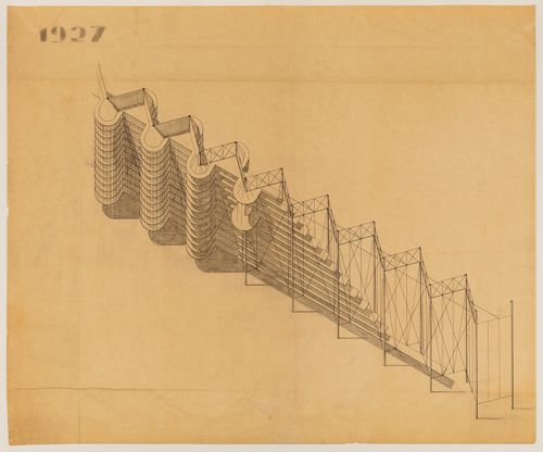 Project for suspension housing units: Cut-away axonometric view