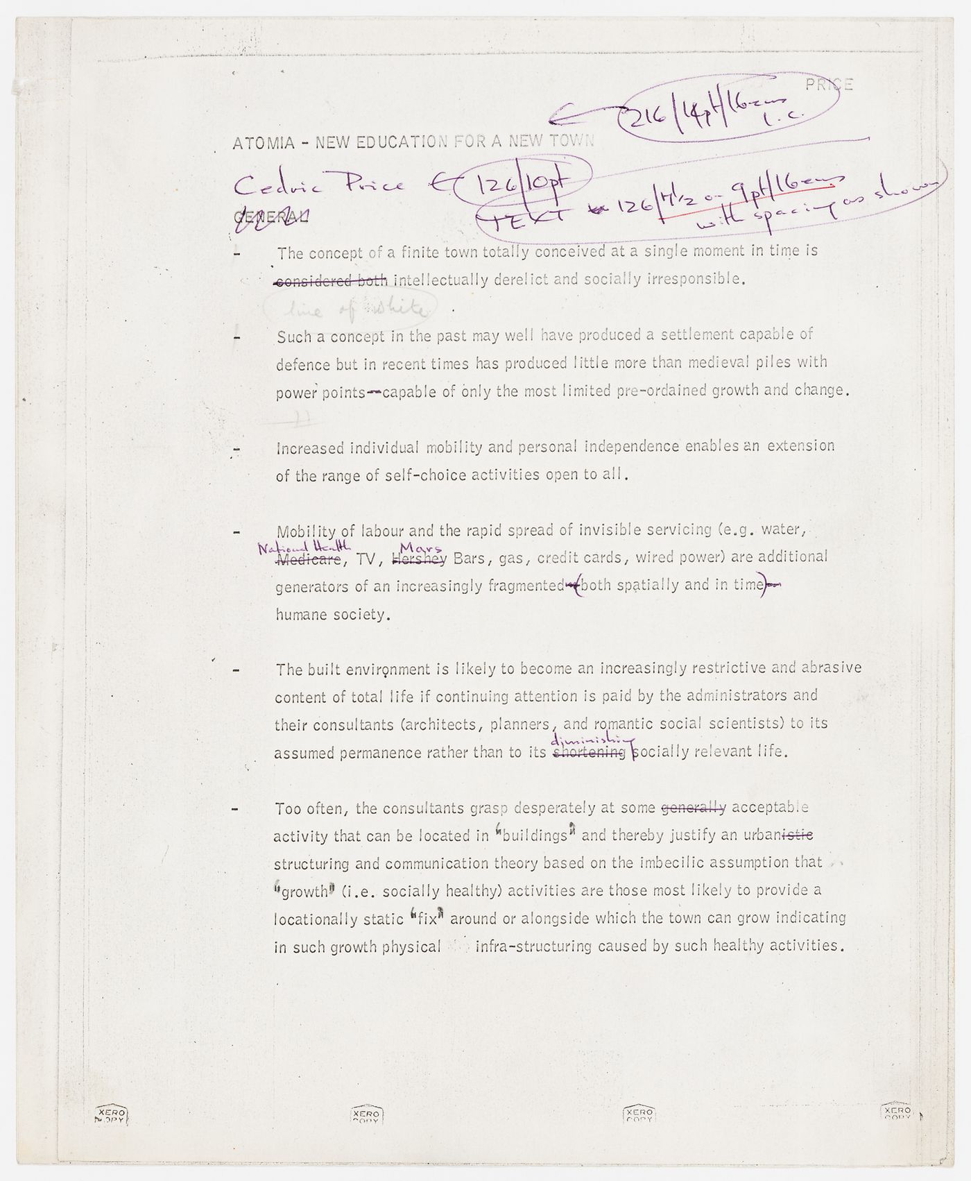 Atomia: new education for a new town (draft, page 1) (document from the Atom project records)