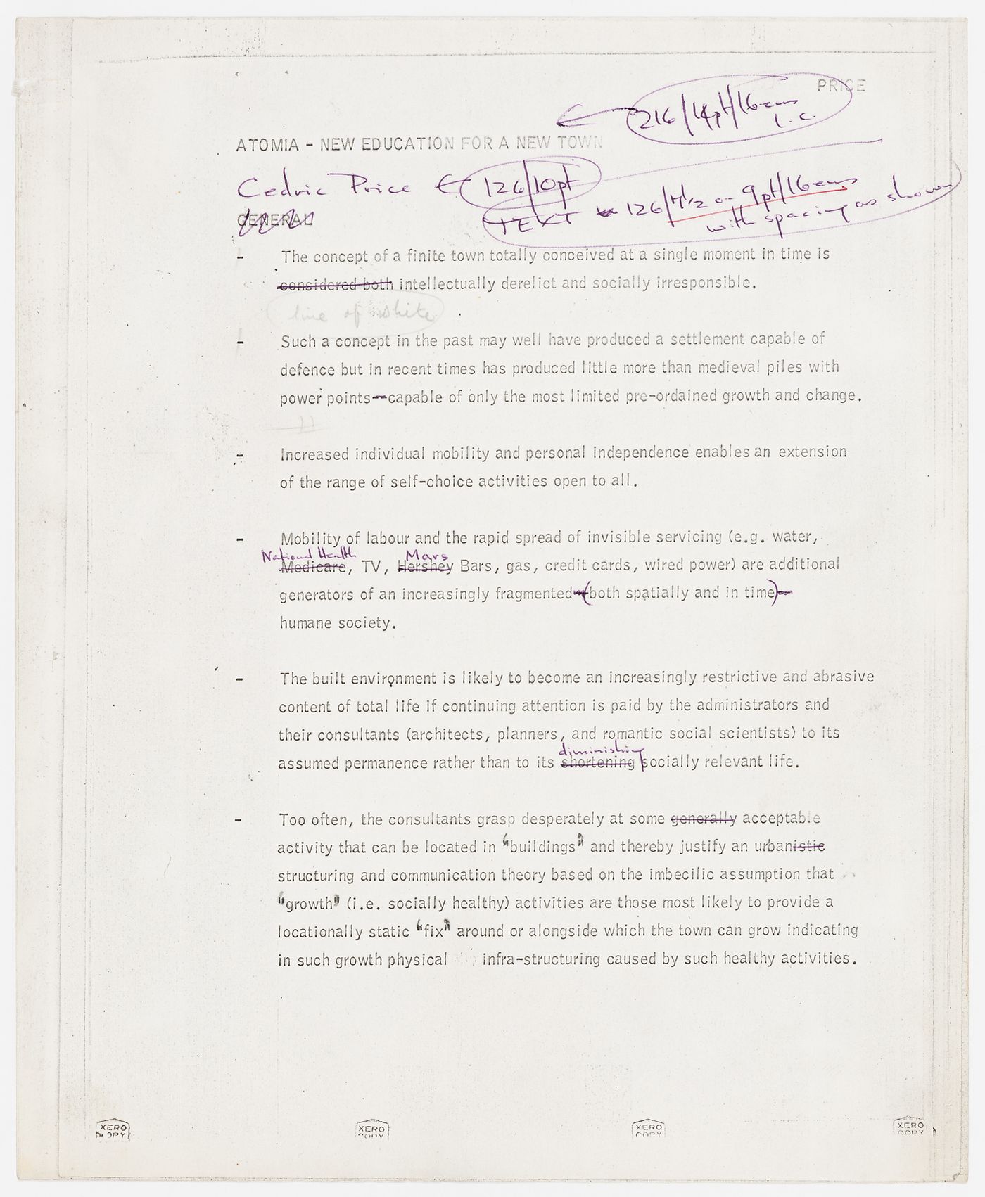 Atomia: new education for a new town (draft document from the Atom project records)