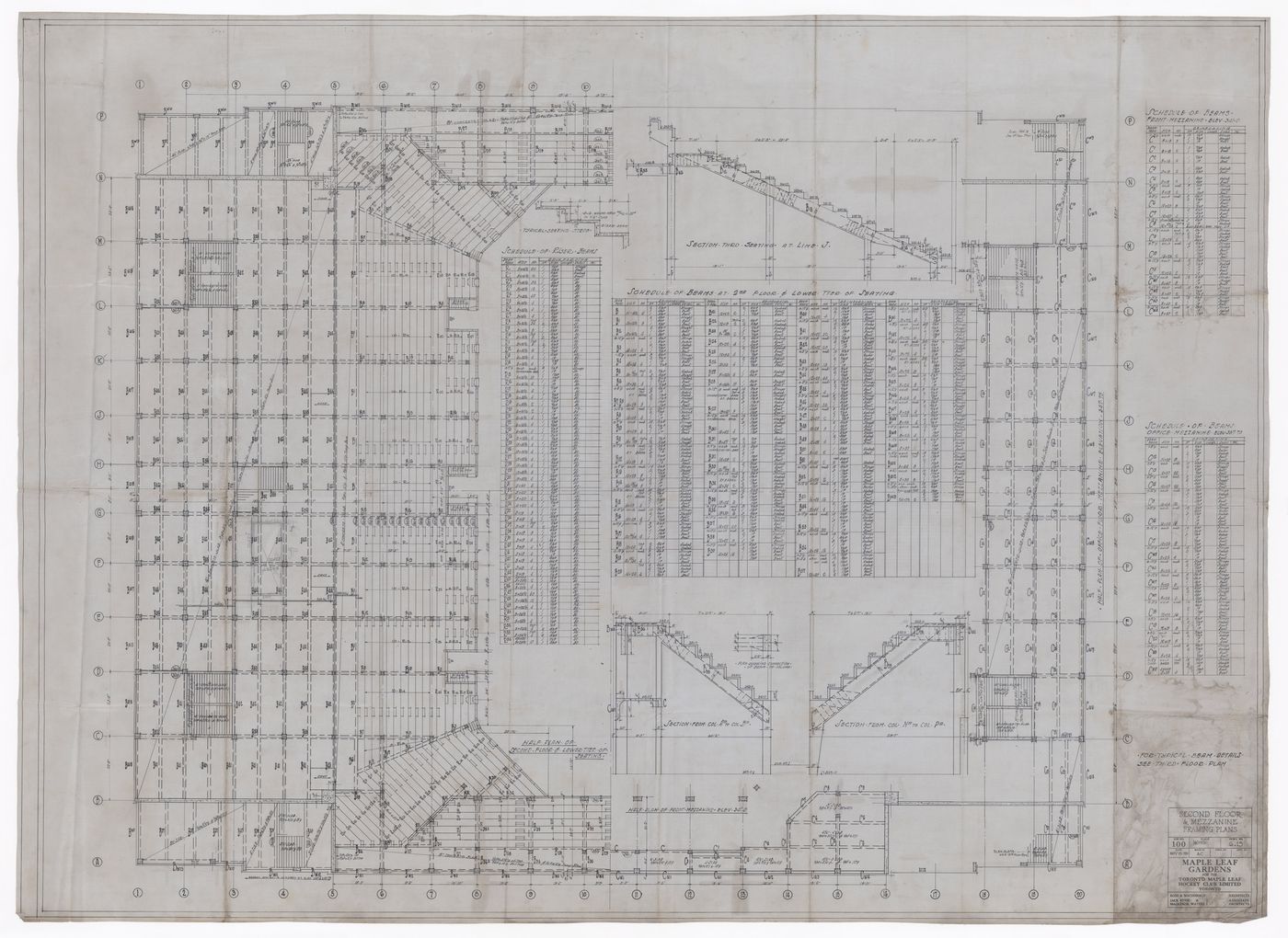Second floor & mezzanine framing plans for Maple Leaf Gardens, Toronto