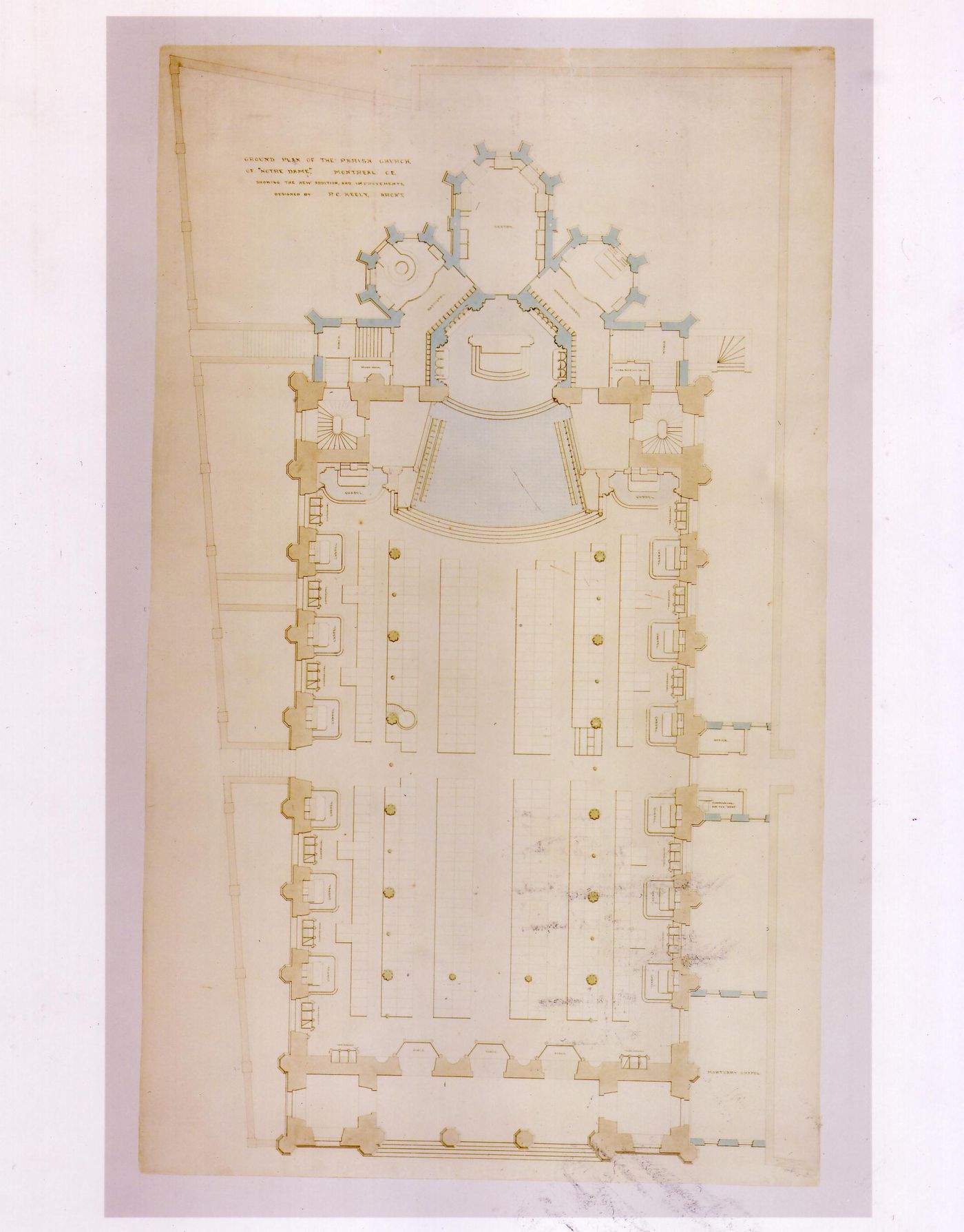 Ground floor plan for the interior design by Patrick Charles Keely for Notre-Dame de Montréal