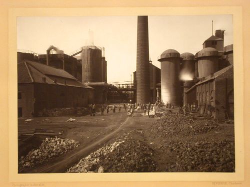 Blast furnace with workers, exterior, Belgium ?