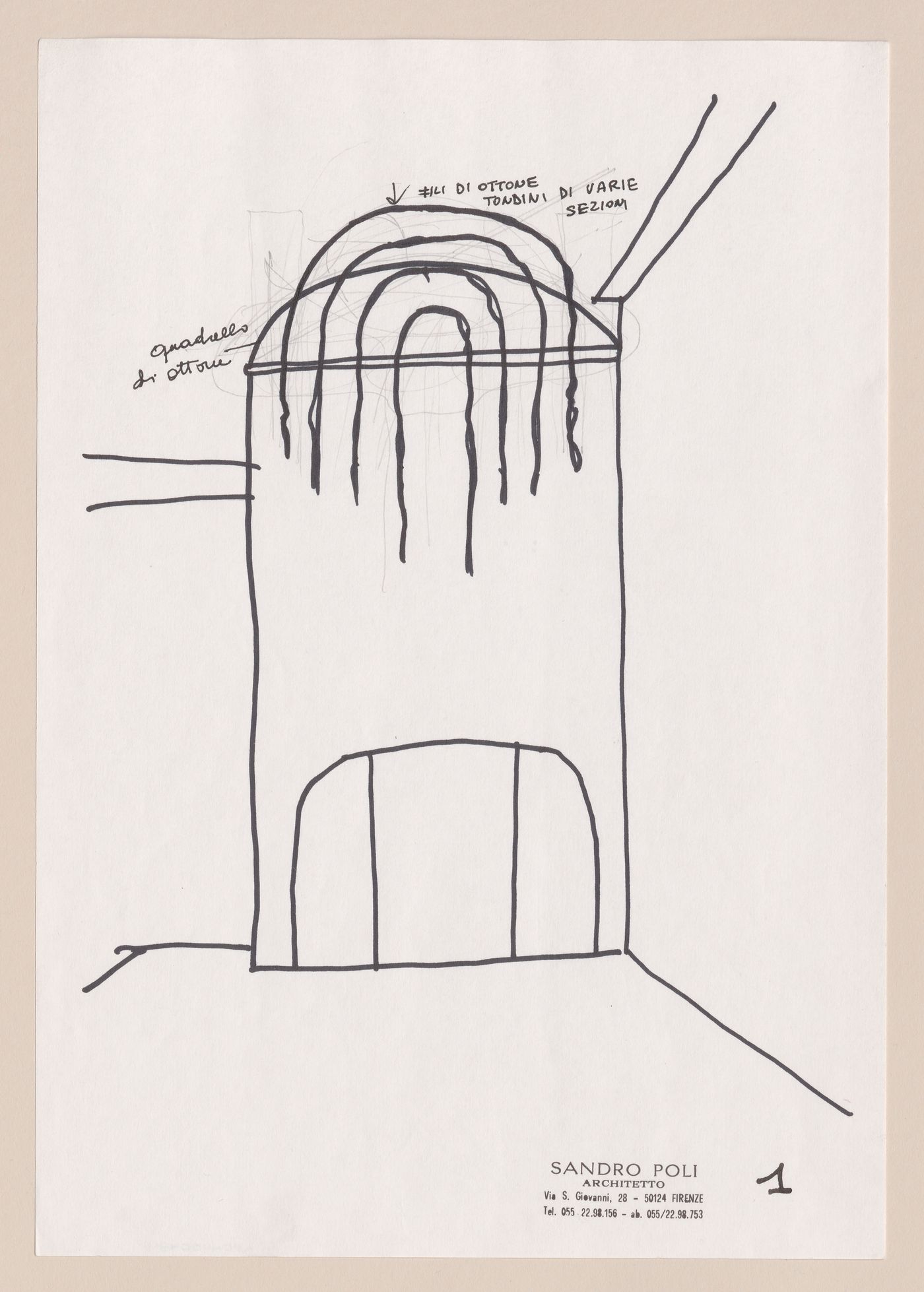 Sketch elevation with annotations for Riqualificazione centro Storico di Pontassieve [Redevelopment of the historical center of Pontassieve], Florence, Italy