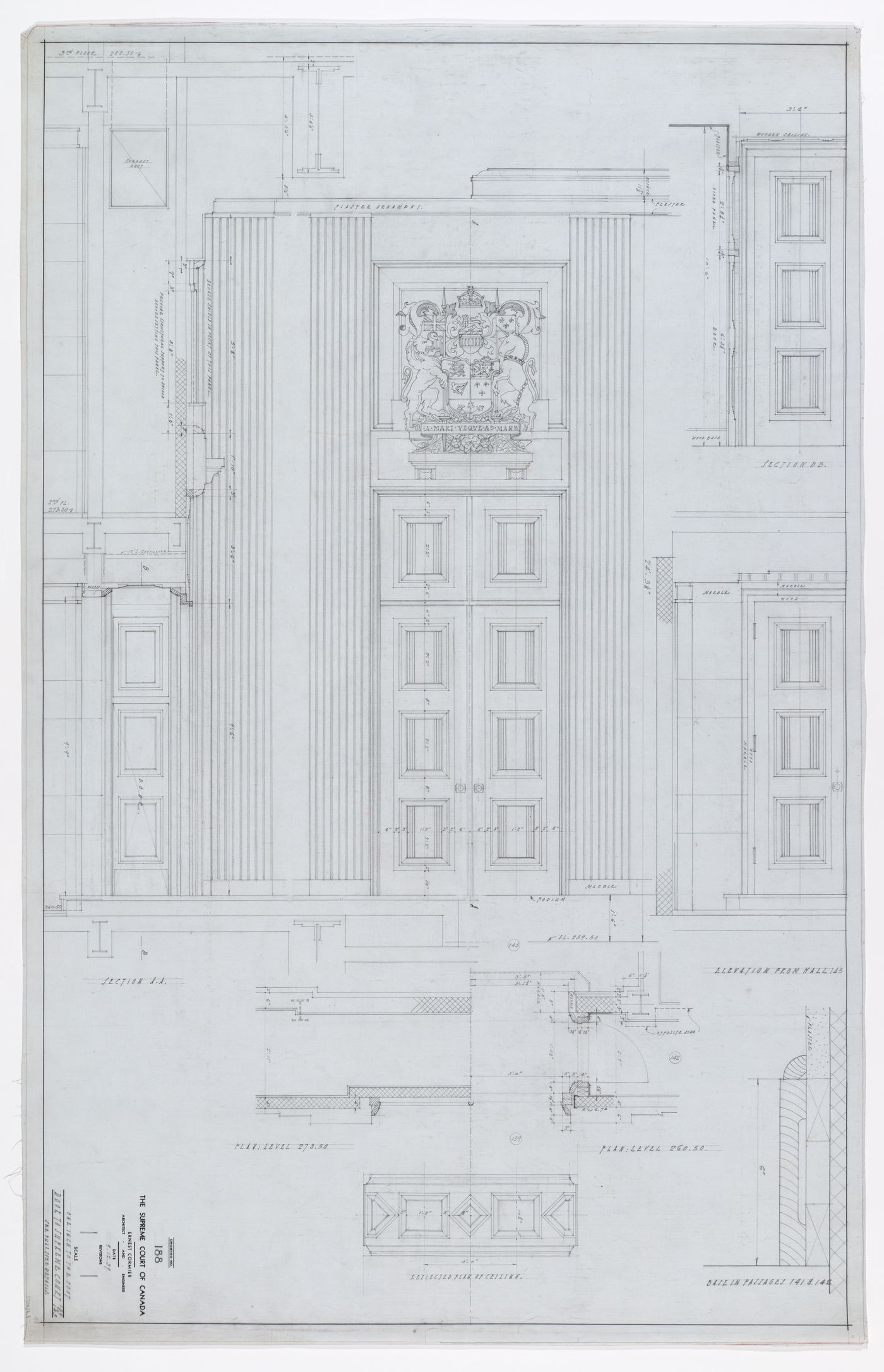 Détails de la porte principale, Cour suprême du Canada, Ottawa, Ontario, Canada (1937-1953, 1977)