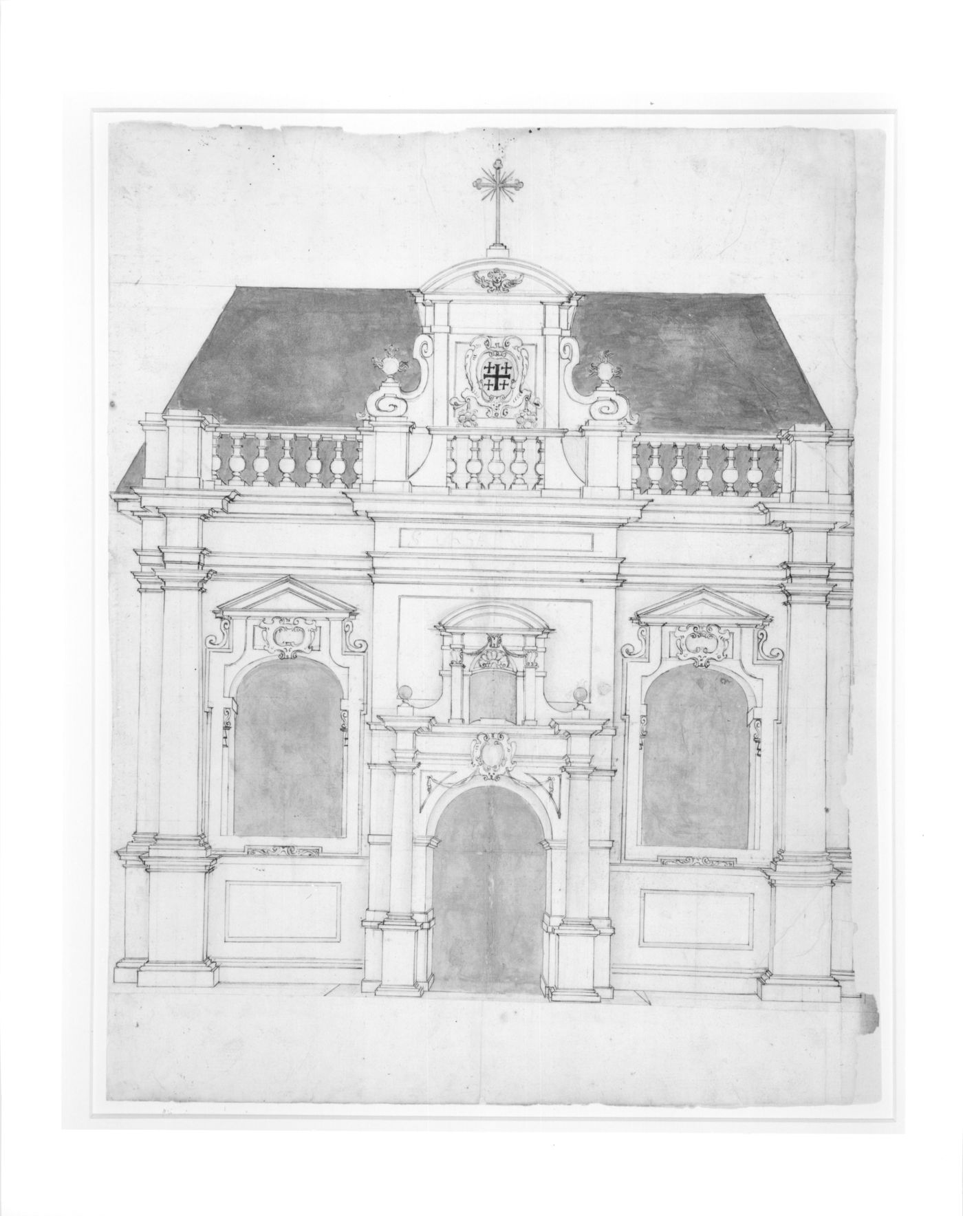 One-point perspective of a facade