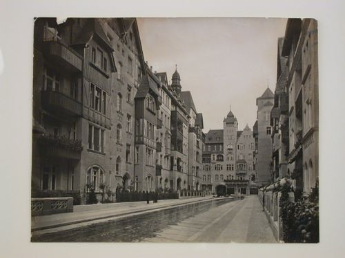 View along a street showing apartment houses, Charlottenburg, Berlin, Germany