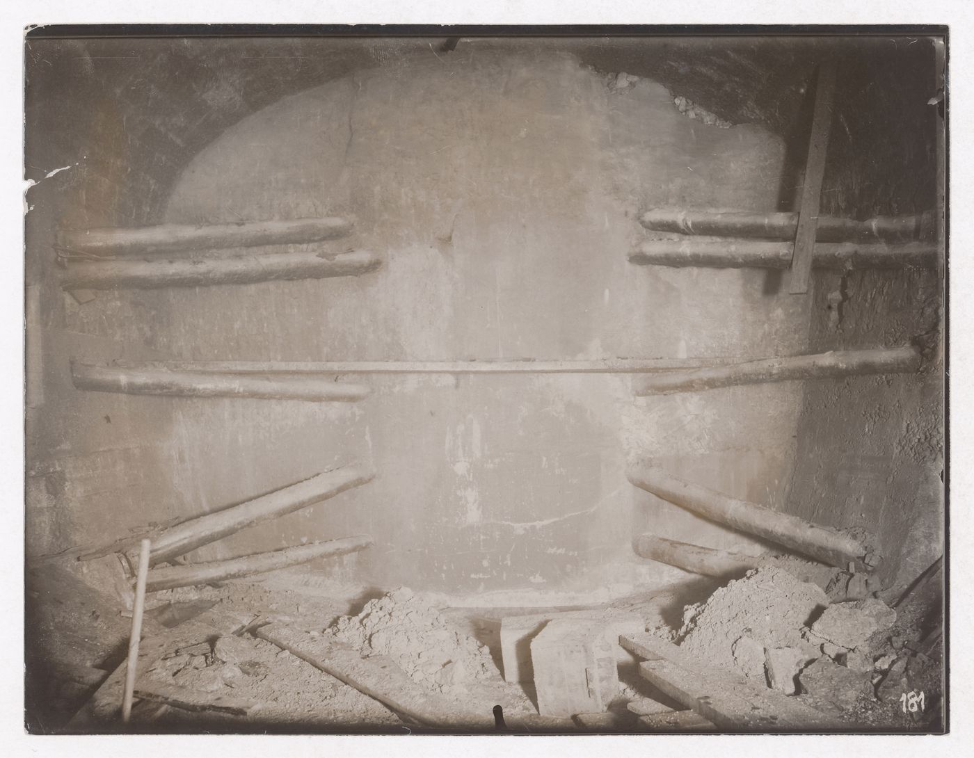 Construction of the Paris Metro, interior view of tunnel construction with pipes, Paris, France
