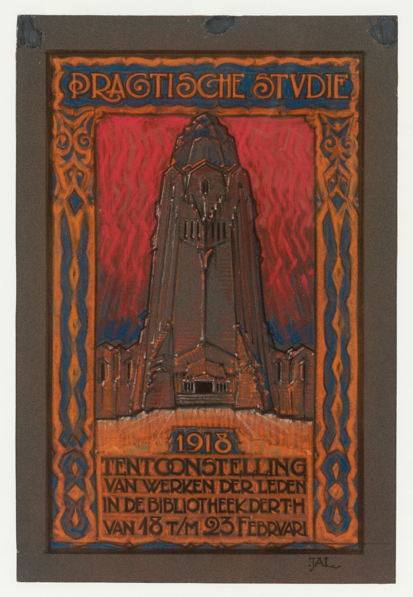 Poster announcing the 1918 exhibition of student projects at the Technische Hogeschool Delft, Netherlands