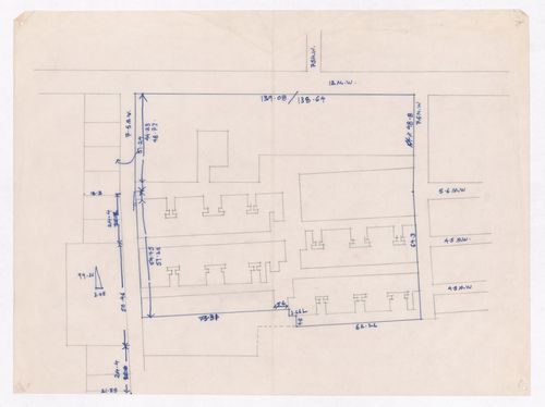 Sketch plan of plots showing water distribution for Minimum Cost Housing Group's plot in Aranya township, India, for Aranya Housing Project