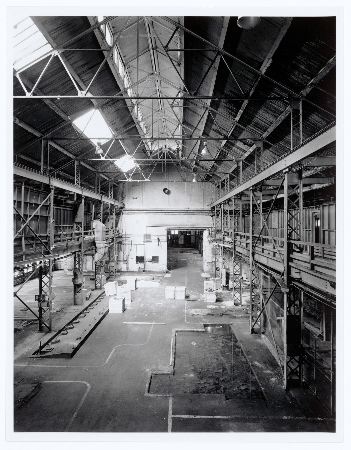 Interior view of workshops on the main floor of the Caledonian Ironworks Building from the mezzanine, Montréal, Québec