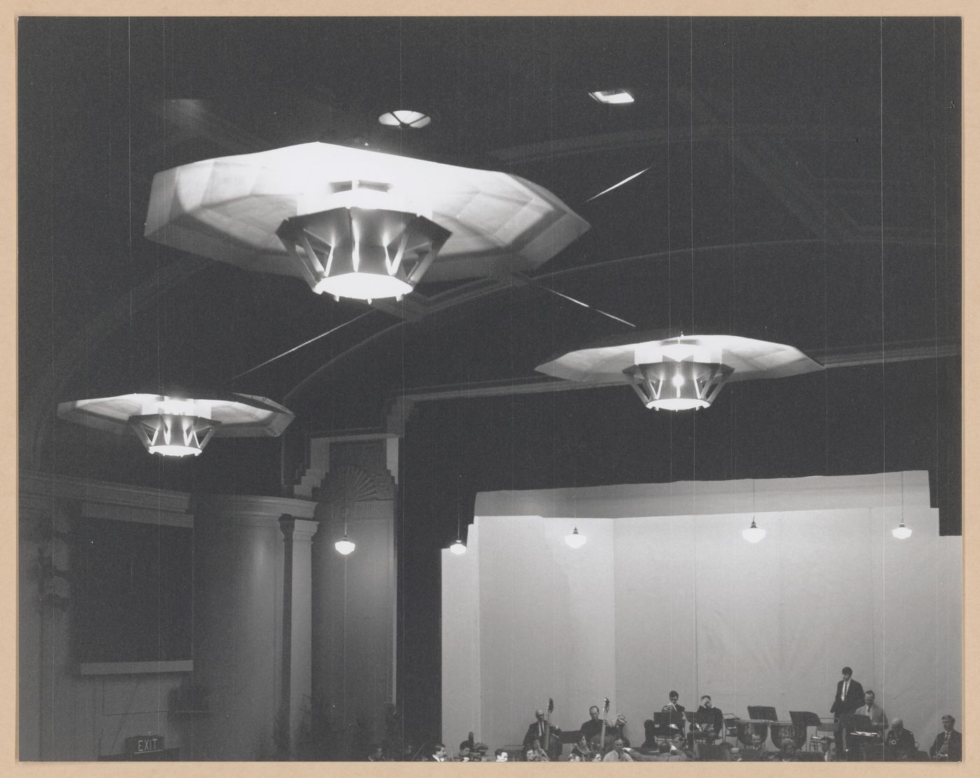 Documentation of a performance in refurbished hall, Light fixtures design, Dorking Halls, Dorking, England