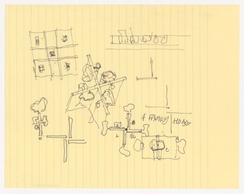 Sketches with annotations for North East South West House