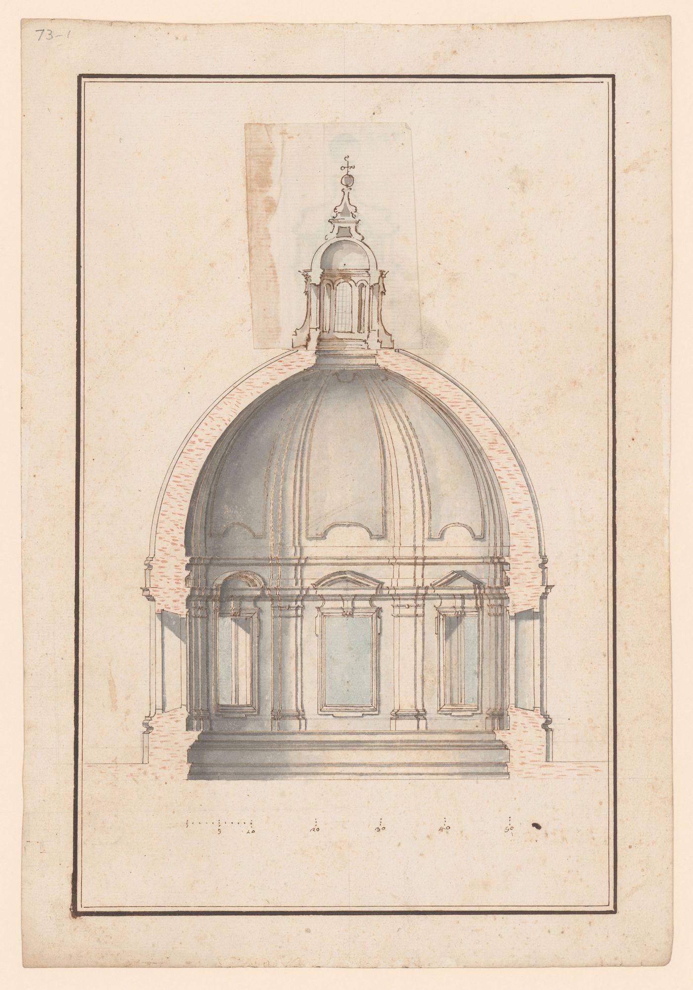 Section for a cupola, including an alternate design for the lantern
