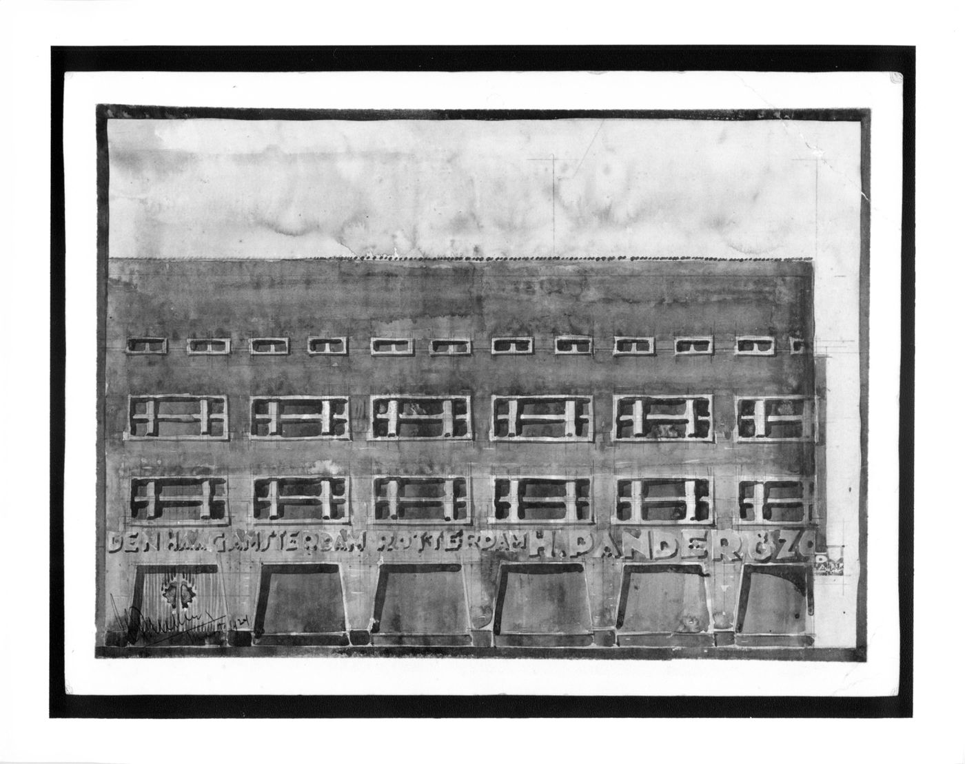 Competition drawing [?] showing an elevation for the H. Pander & Zonen Furniture Factory [?], Netherlands