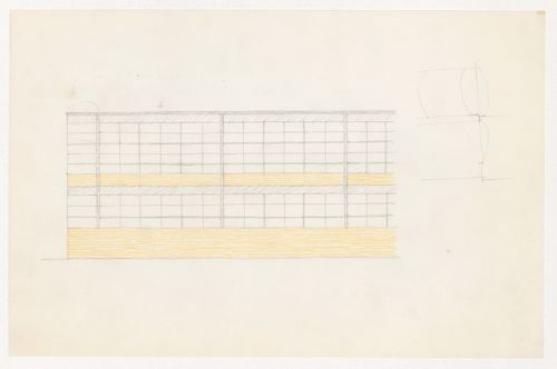 Partial sketch elevation for the Metallurgy Building, Illinois Institute of Technology, Chicago, with an unidentified sketch