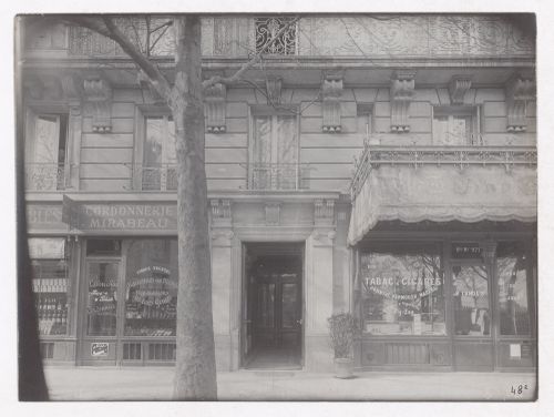 Construction of the Paris Metro, exterior view of store fronts, Paris, France