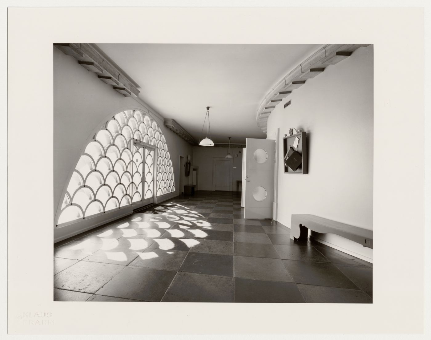 Interior view of the entrance hall of Lister County Courthouse showing the main entrance on the left, Sölvesborg, Sweden