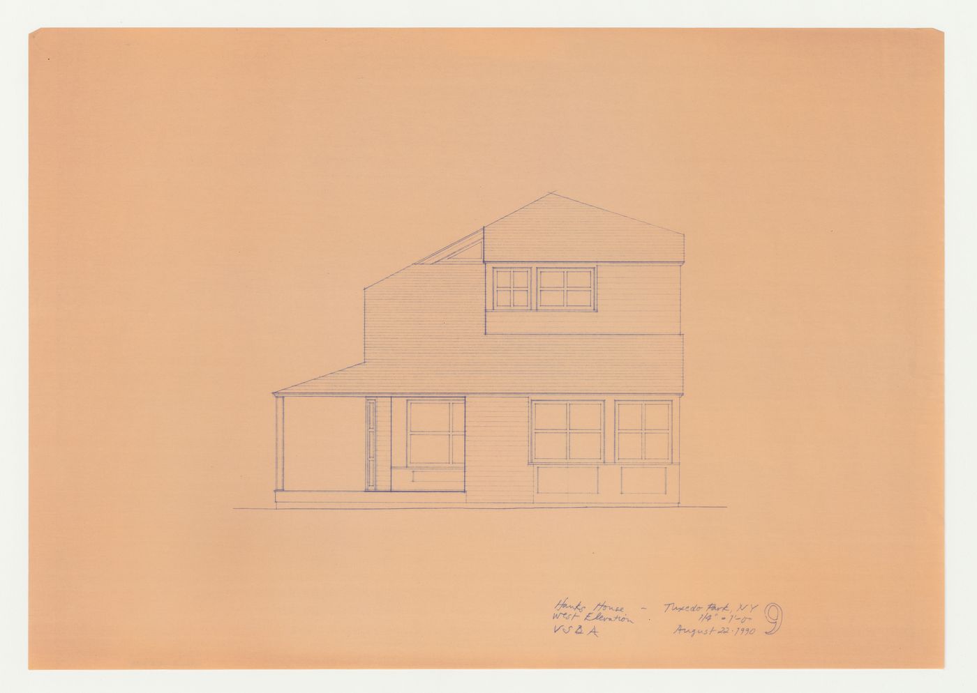 West elevation for the Hanks-Paré Residence, Tuxedo Park, New York