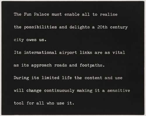 Architect's statement for the Fun Palace project (presentation panel)