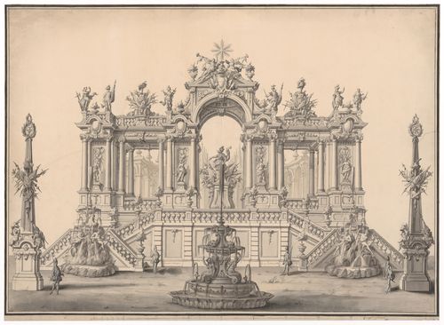 Design for a garden structure - a triumphal arch with a fountain