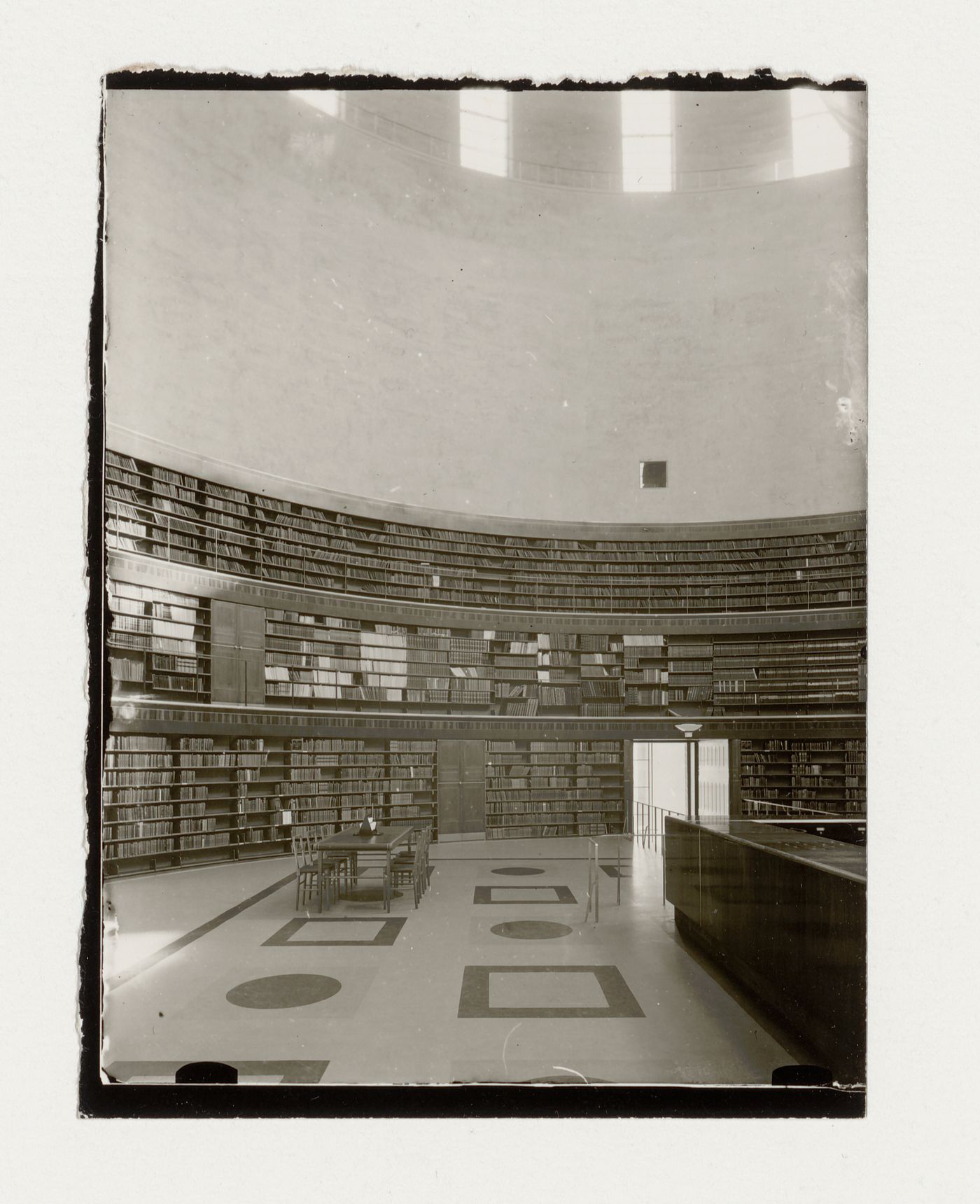 Interior view of the lending hall of Stockholm Public Library showing the ground floor and galleries, 51-55 Odengatan, Stockholm