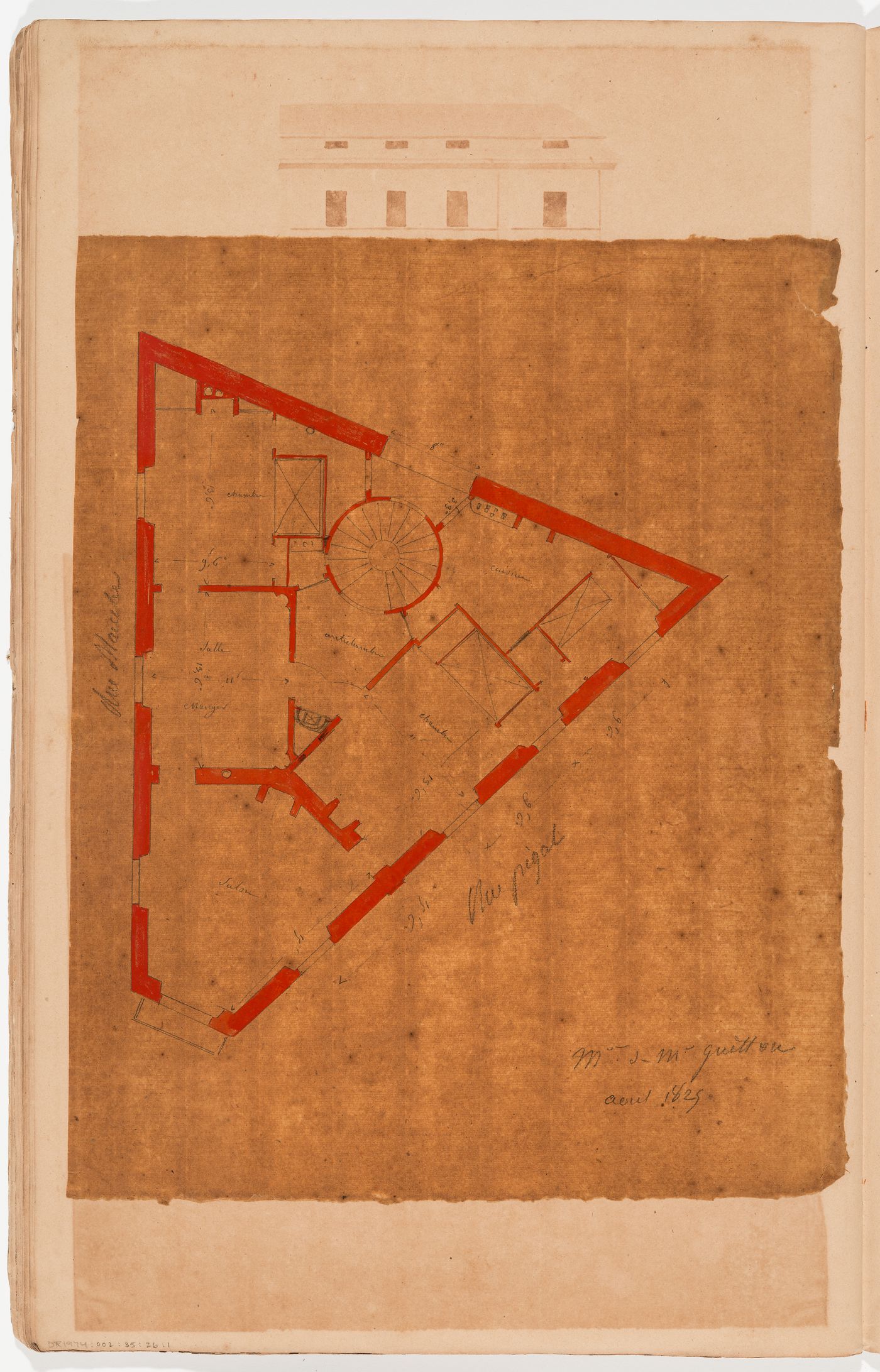 First floor plan for a house at the corner of rue de la Blanche and rue Pigalle, Paris