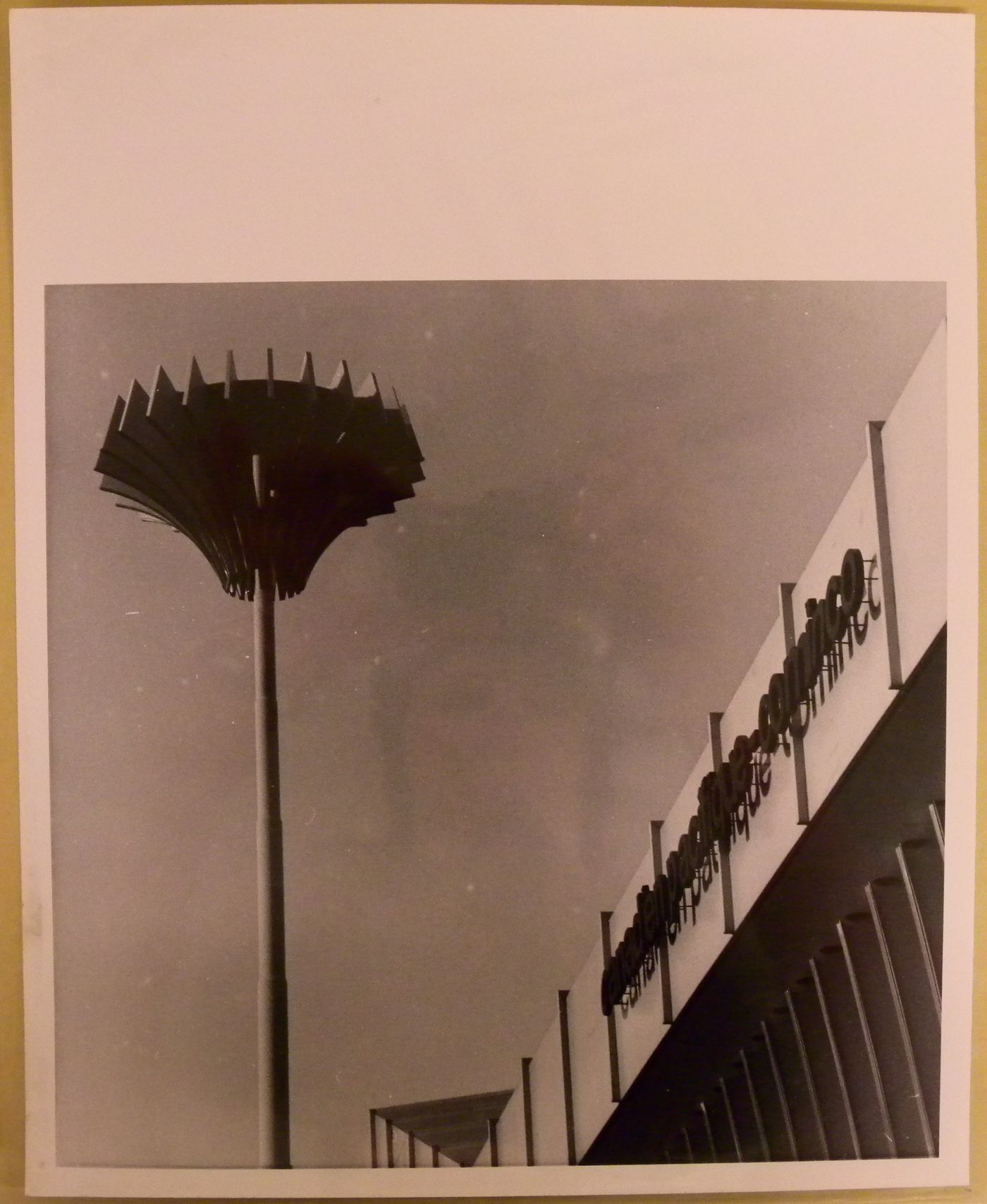 Detail view of the elevated light feature of the Canadian Pacific-Cominco Pavilion, Expo 67, Montréal, Québec