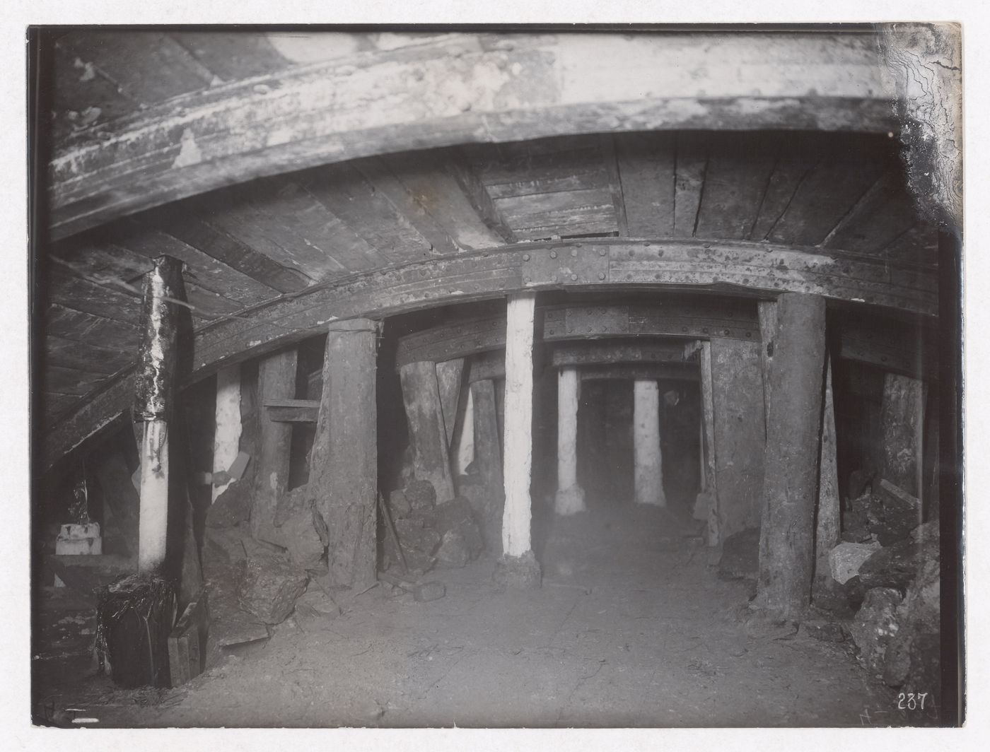 Construction of the Paris Metro, interior view of a low ceilinged space, Paris, France