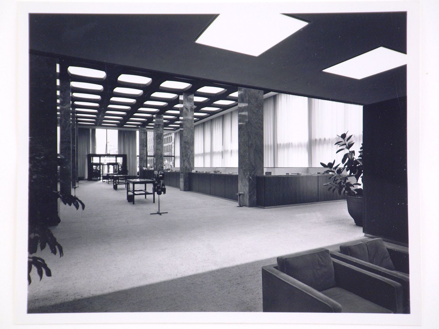 Interior view of the customer counter area on the ground floor of the Hartford National Bank and Trust Company building, Hartford, Connecticut, United States