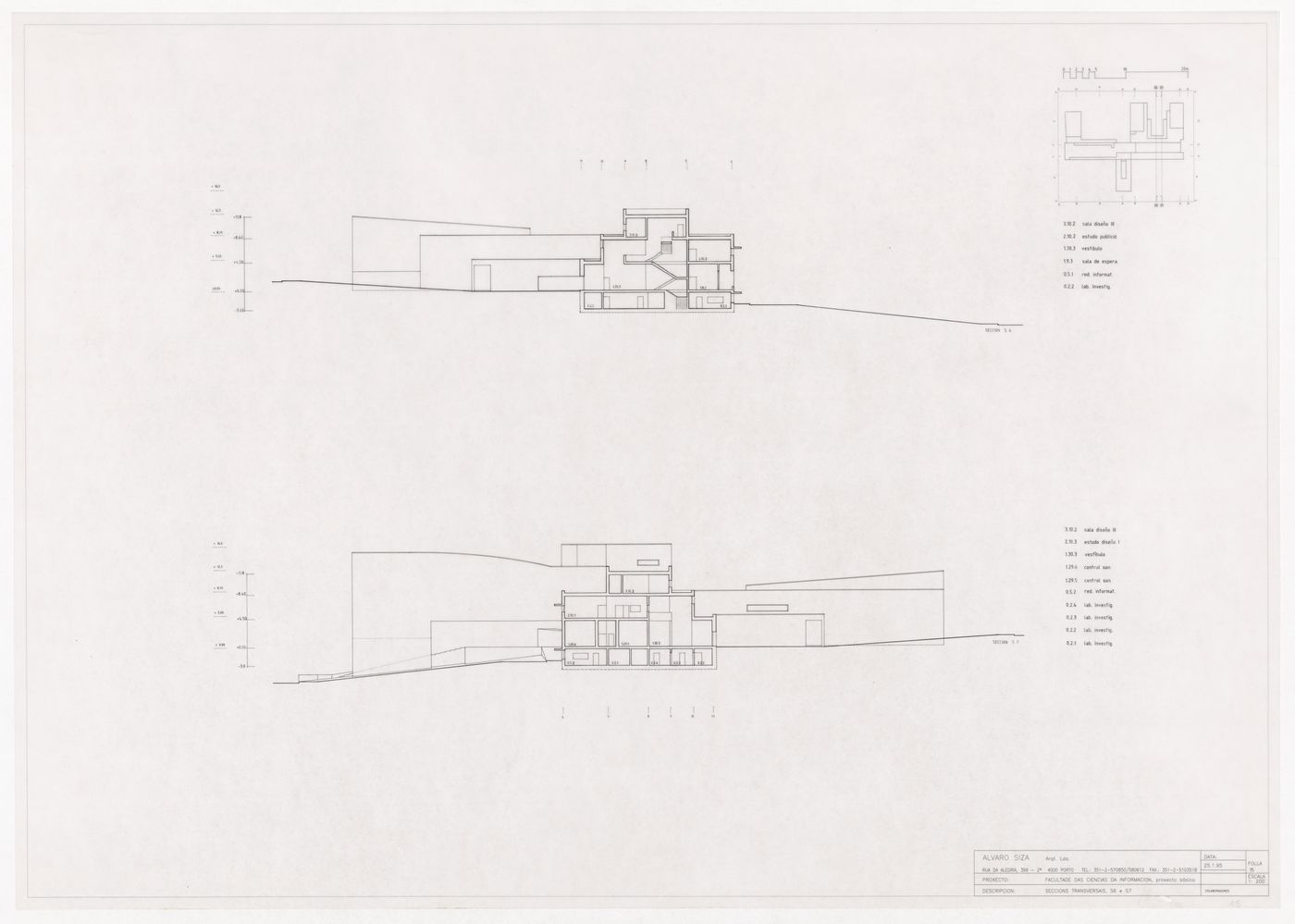 Longitudinal sections for Faculdade de Ciências da Informação, Santiago de Compostela, Spain