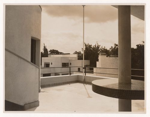 View of the terrace at Jan and Joel Martel's home and studio, Mallet-Stevens road in the 16th arrondissement, Paris, France