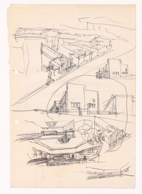 Sketch perspectives and axonometric view for Capela em Rio Tinto, Gondomar, Portugal