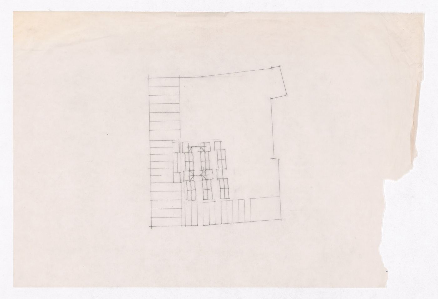Sketch for Minimum Cost Housing Group's plot in Aranya township, India, for Aranya Housing Project
