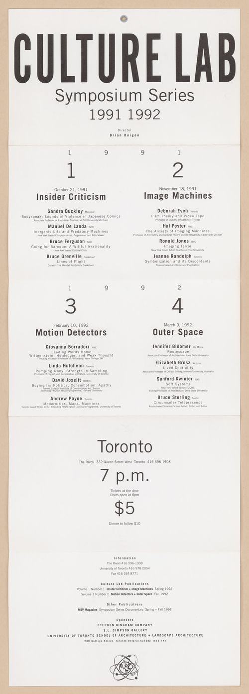 Culture Lab symposium series poster, 1991-1992