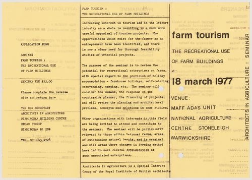 Application form for the seminar "Farm Tourism, the Recreational Use of Farm Buildings", scheduled for 18 March 1977 (from the Westpen project records)