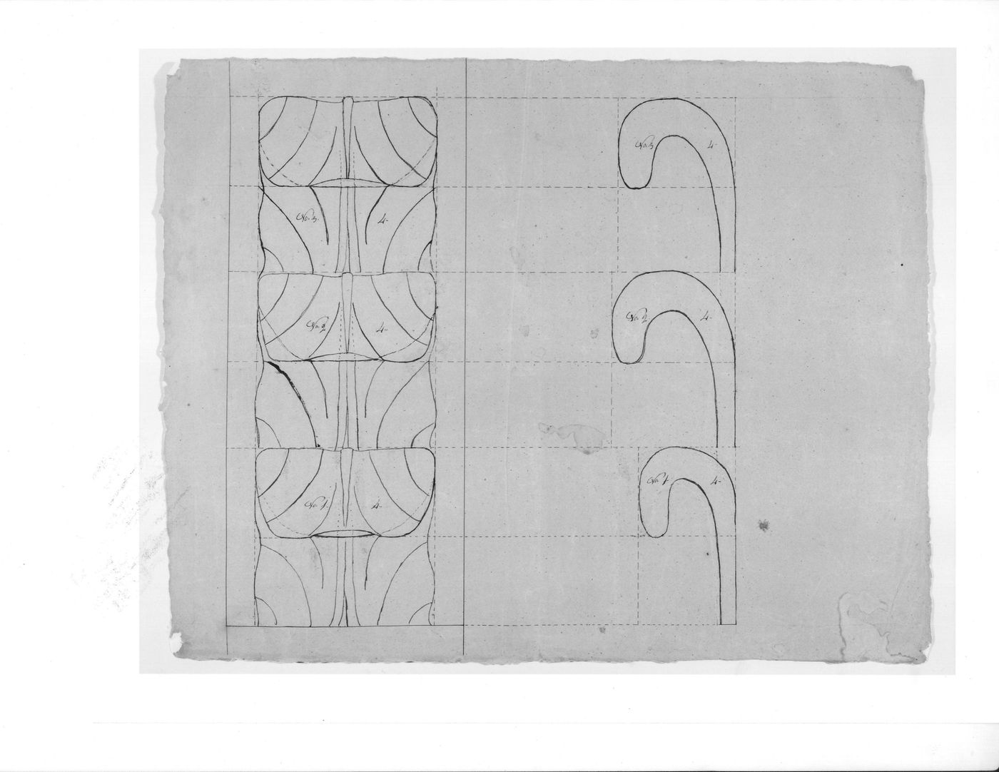 Front and lateral elevations for decorative details for the high altar for Notre-Dame de Montréal