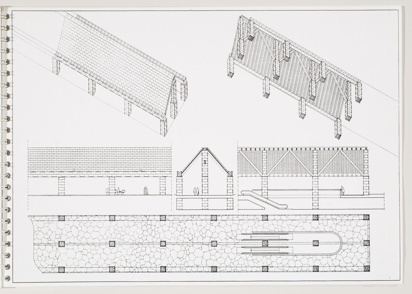 Paternoster Square, London, England: axonometrics, sections and plan for the loggia, from the architect's report
