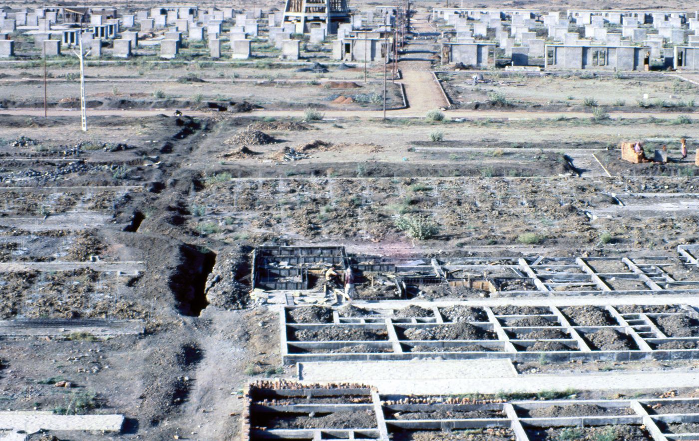 View of McGill's plot during construction at Aranya for the Aranya Housing Project, Indore, India